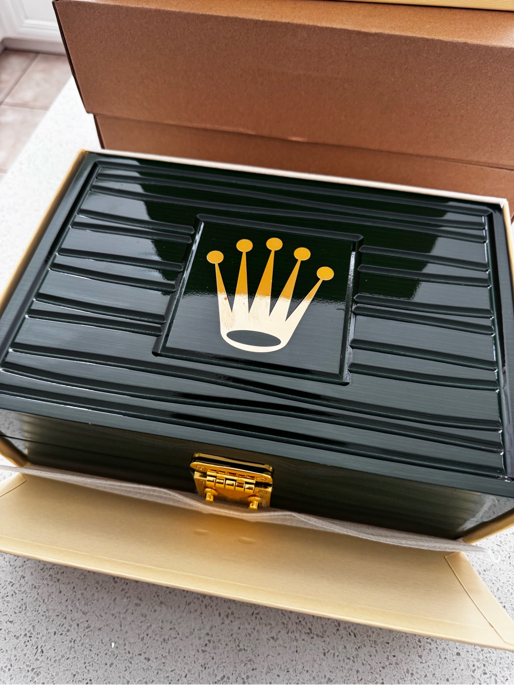 Rolex Green And Gold Watch Box  Luxury Storage Case For 8 Timepieces